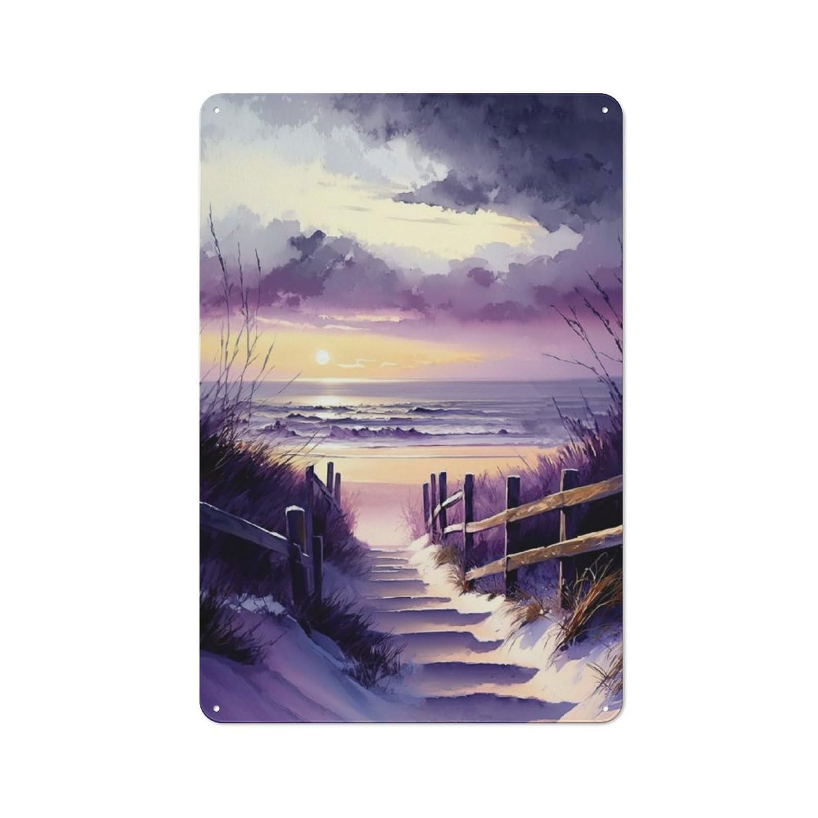 Junmoney Beach On The Baltic Sea Rustic Metal Wall Decor 30X20cm, Decorative Tin Plaque For Pub, Home Bar, Shed Or Man Cave