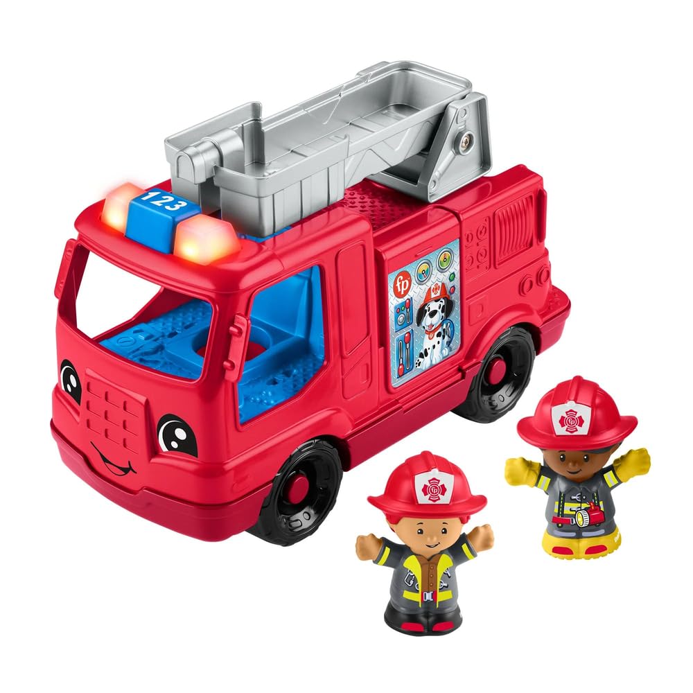 Little People Toddler Toy Fire Truck Musical Push-Along Vehicle with 2 Figures for Pretend Play Ages 1+ Years