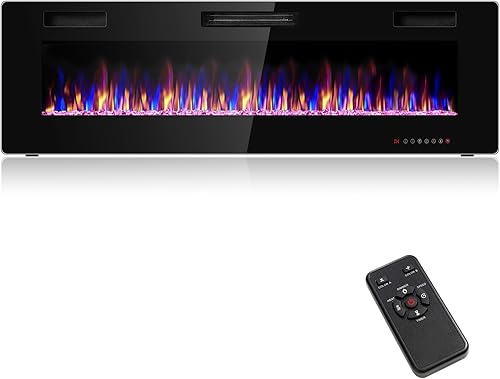 RELAX4LIFE Chimeneas eléctricas empotradas y montadas en la pared de 60 pulgadas, insertos de chimenea eléctrica con control remoto, temporizador de
