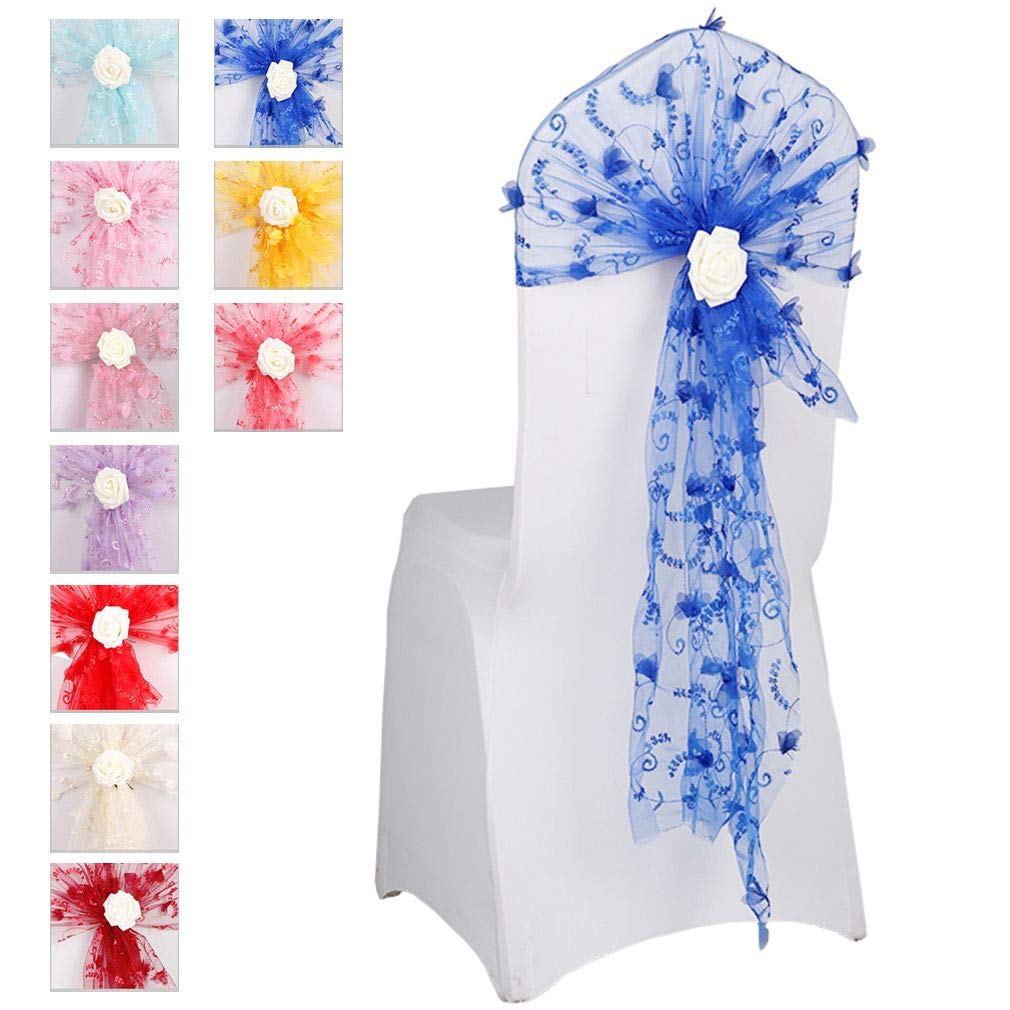 Fiocchi in Organza per sedie, con Chiusura Posteriore, per Feste e Banchetti di Natale, Sintetico, Blu Reale, 30 pz