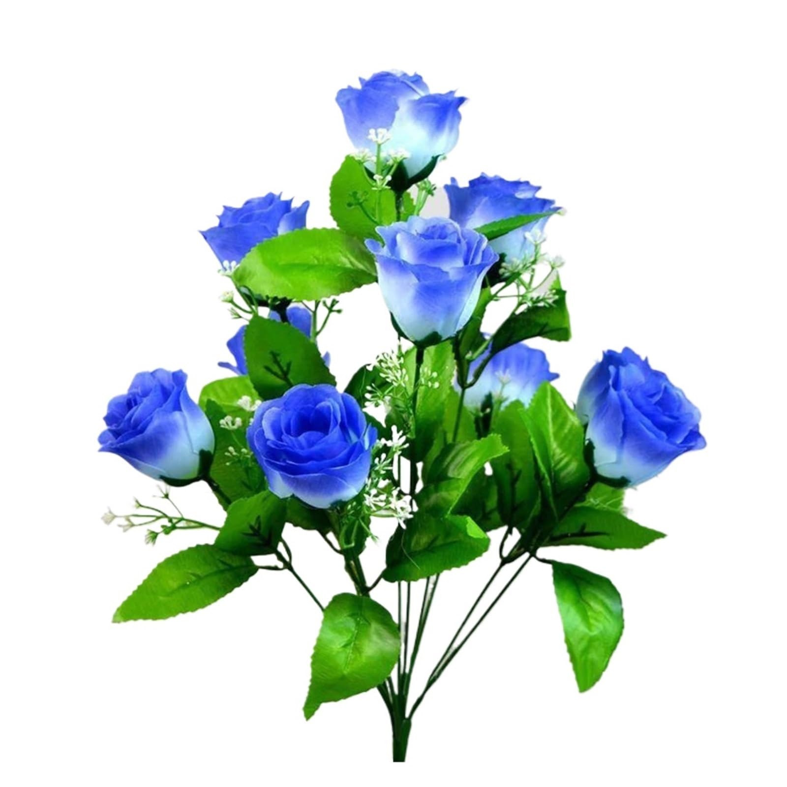Dcrxz Artificial Flowers 5pcs Stems Artificial Silk Fake Flowers Rose Bud Bunch Wedding Bridal Bouquet Flowers Home Outdoor Party Decoration(Blue)