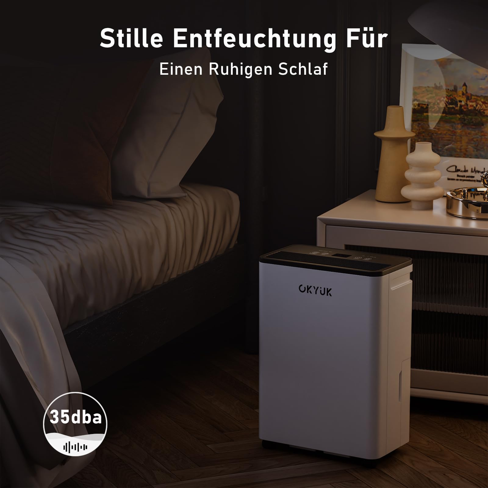OKYUK Deumidificatore Casa Muffa 10 L, deumidificatore bagno, deumidificatore casa 2.5L, 30 m², con spegnimento automatico Timing 24H, ideale per camper, bagno, camera da letto, cantina (10L Bianco)