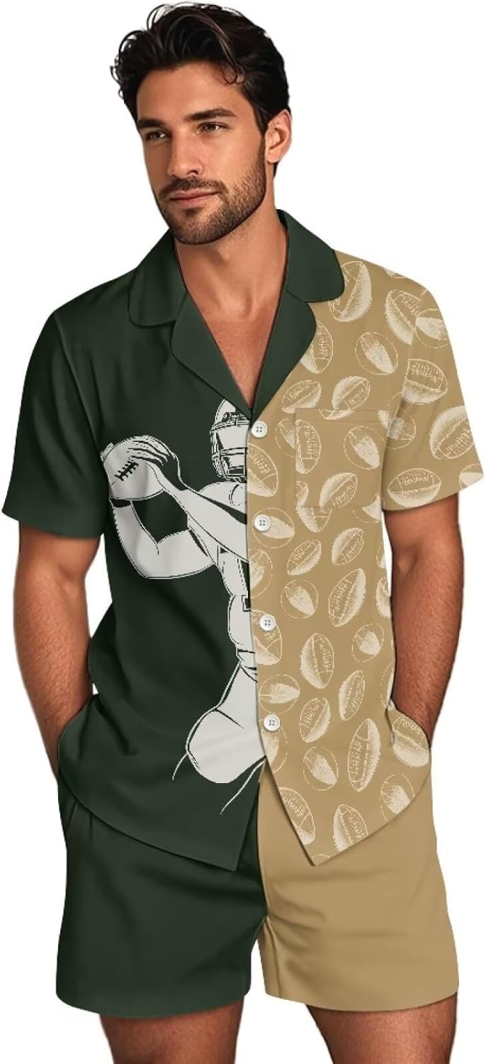 Summer Pajamas Set for Men Short Sleeve Sleepwear Button Down Shirt and Shorts Short Lounge Set XS-5XL