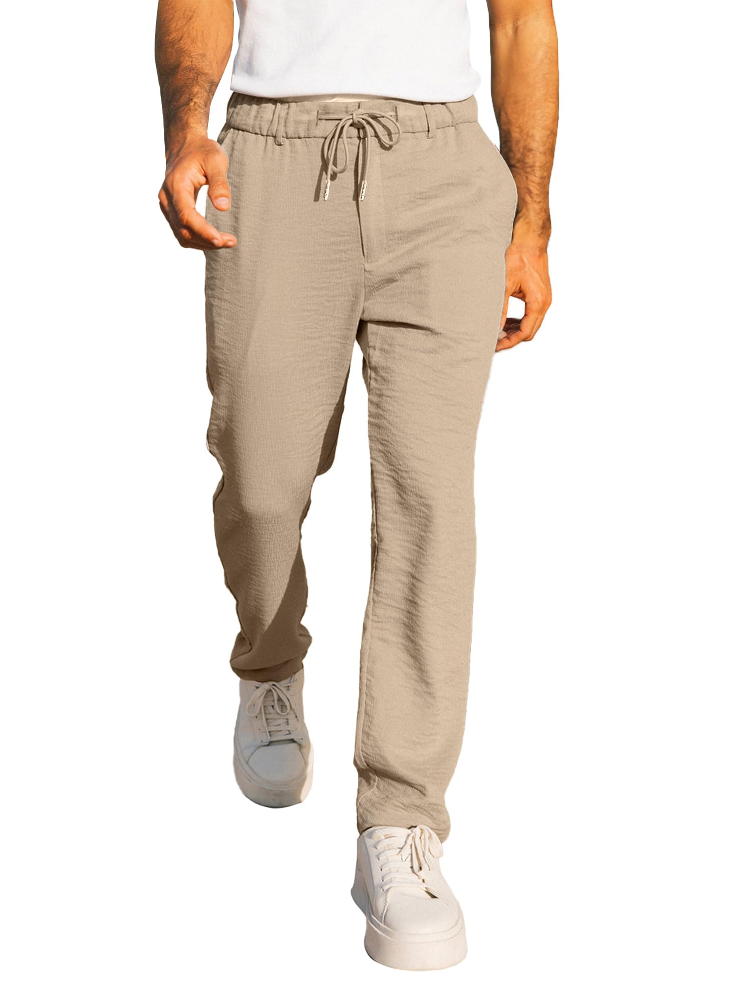 JMIERR Men's Casual Drawstring Pants Elastic Waist Lightweight Pant Summer Beach Trouser with Pockets