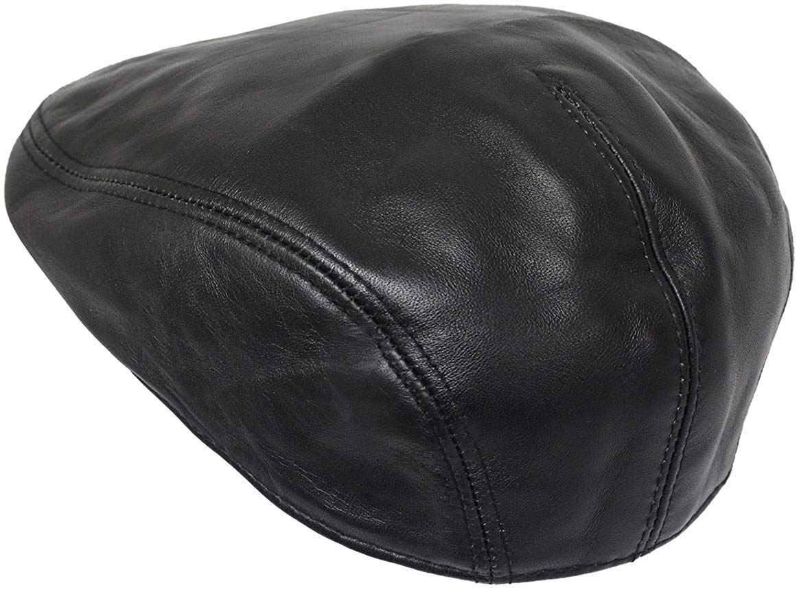 BRANDSLOCK Mens Leather Classic Ivy Cap | Newsboy Flat Gatsby Cap (Black, M)