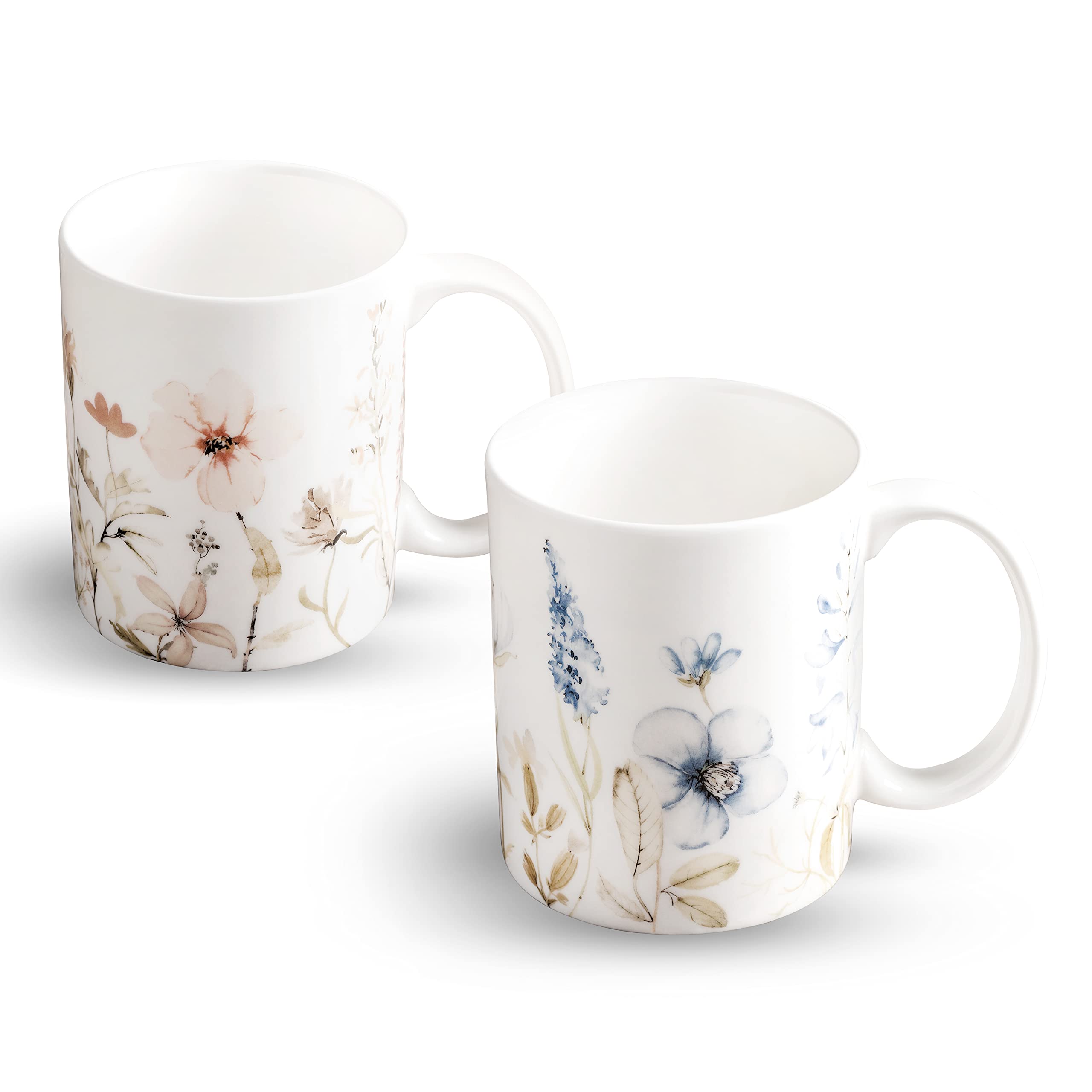 Maison d' Hermine Coffee Mug with Handles Fine Bone China Pack of Two Coffee Mug for Hot Beverages Cappuccino Latte Home Restaurant Perfect for Men & Women (Ice Florals, 15 Ounce)