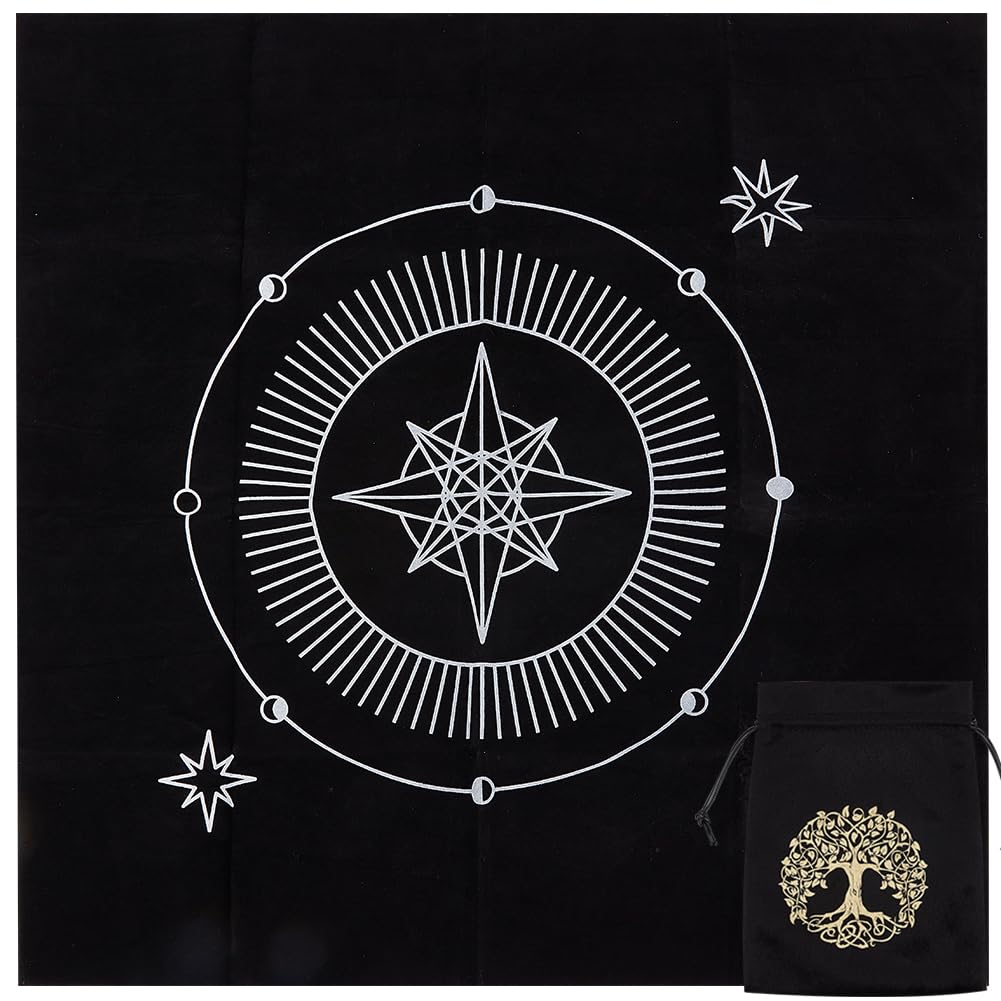CREATCABIN Constellation Altar Cloth Moon Tarot Cloth Pentacle Spiritual Tapestry Sacred Astrology with Tree of Life Tarot Card Bag for Divination Witchcraft Pagan Gift Tarot Lover 19.48x19.48 Inch
