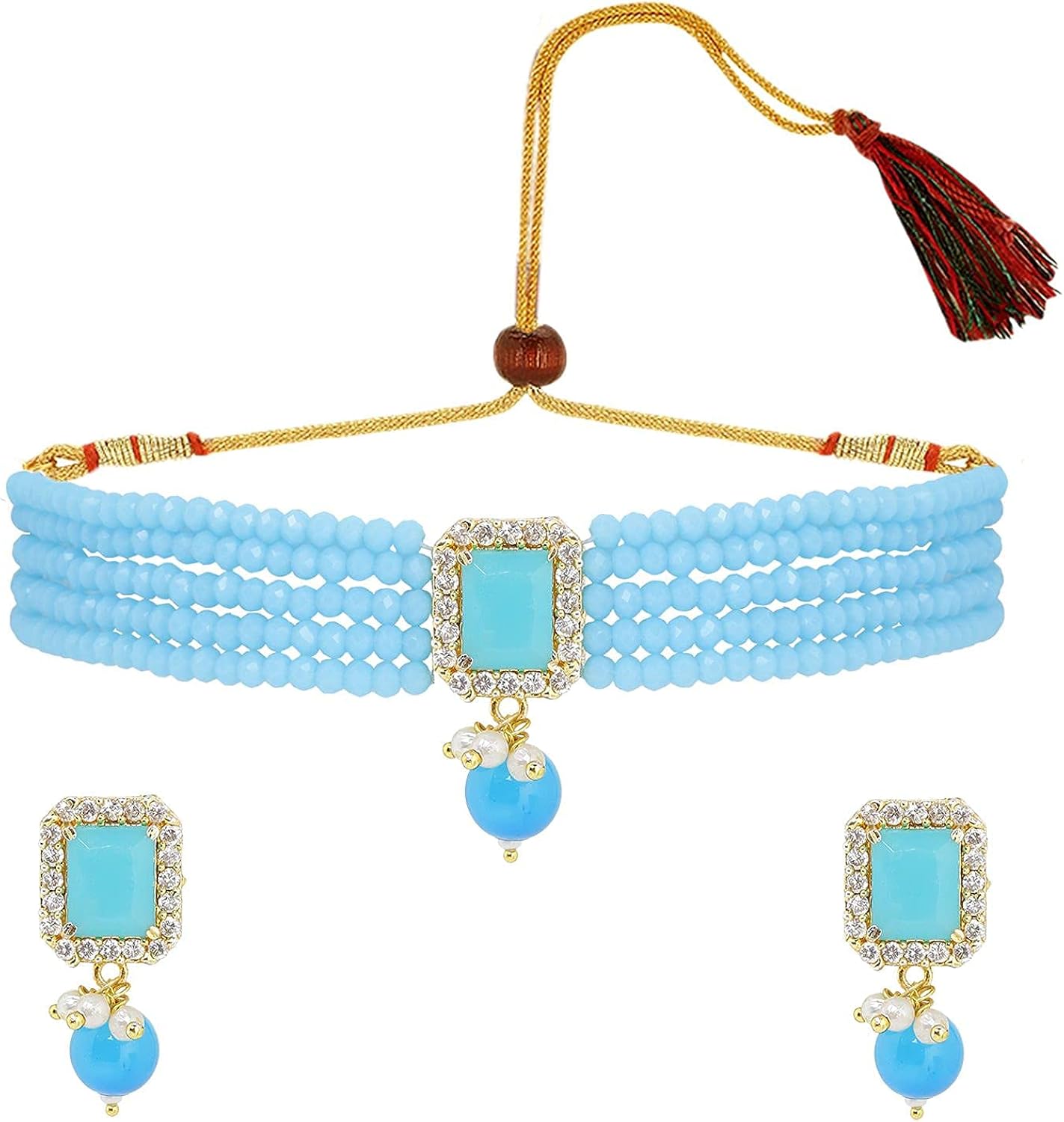 Miniatura 6 de Efulgenz Indian Jewelry Bollywood Crystal Choker Necklace Earrings Wedding Jewelry Set for Women Girls