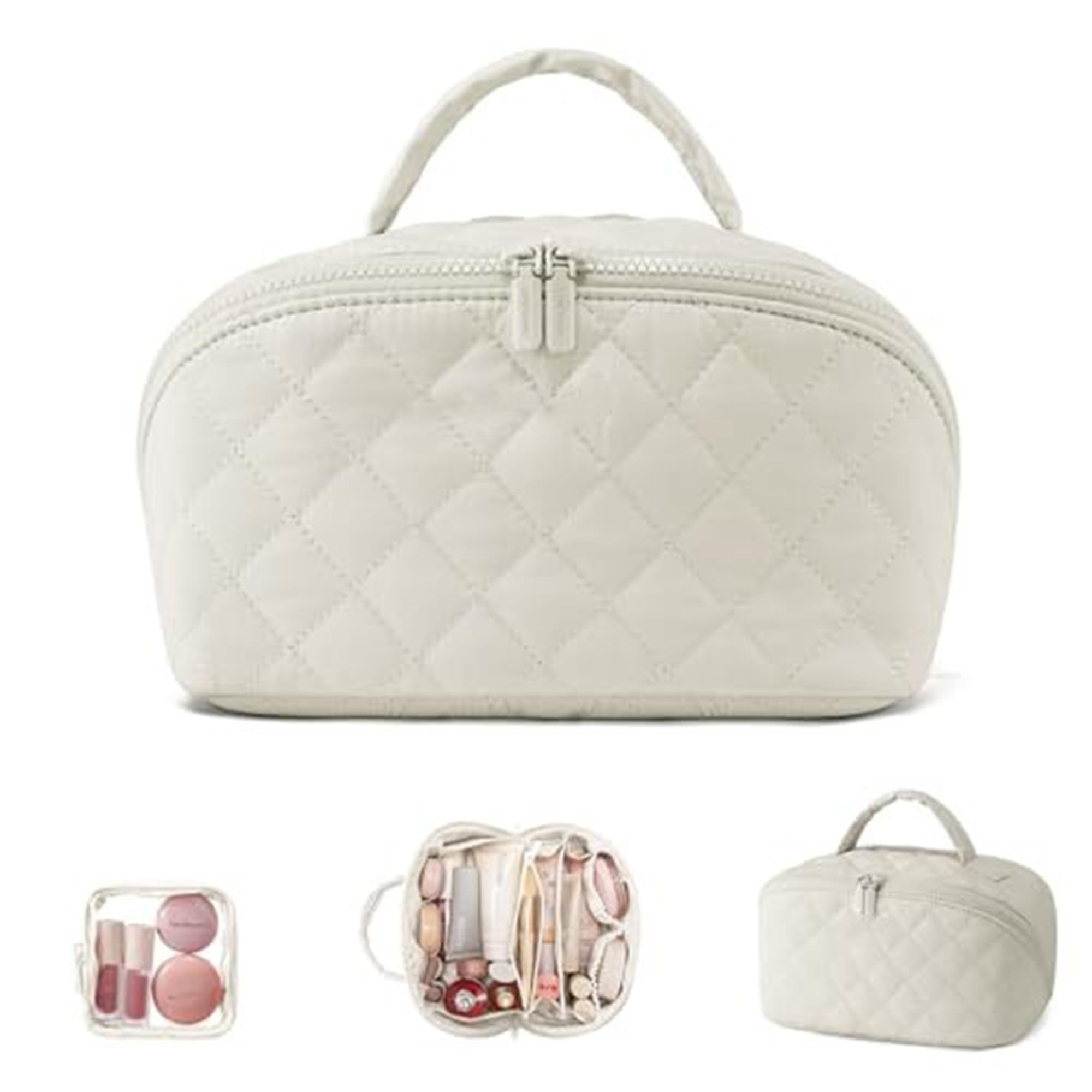 Cosmetic Storage Toiletry Bag, Large Capacity Makeup Bags Waterproof Multifunction Cosmetic Bag Make Up Organizer Storage Gift for Girls Women Beige