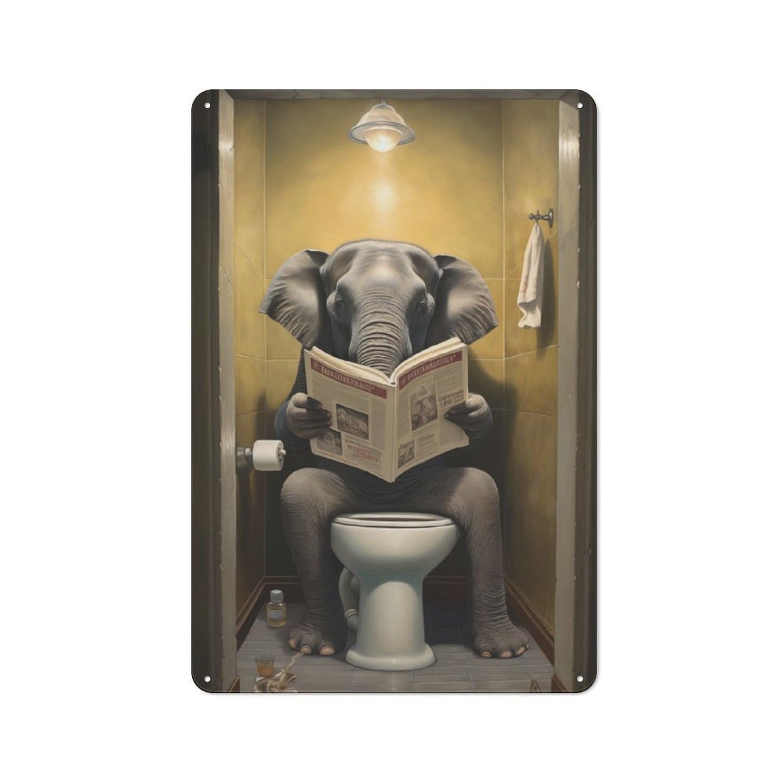 Junmoney Elephant Reading On Toilet Modern Vintage Office Metal Sign 30X20cm, Creative Space Decor For Home Office, Reading Corner Or Bedroom