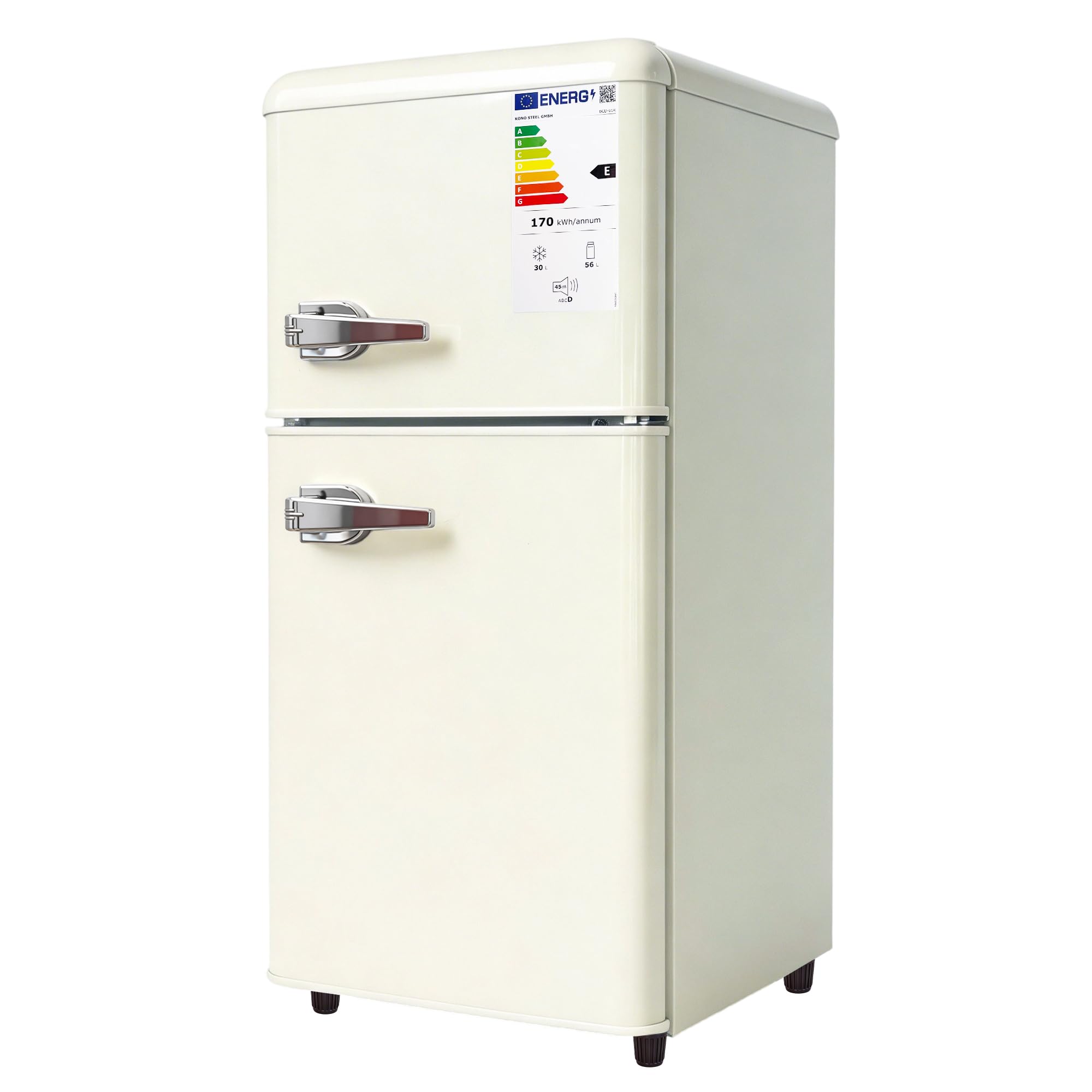 Sweiko Réfrigérateur à deux portes (86 litres), compartiment réfrigérateur 56 litres + compartiment congélateur 30 litres, 7 niveaux de réglage de la température, classe énergétique E (Off White)