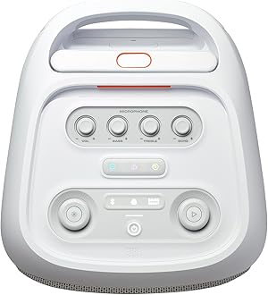 JBL PartyBox Stage 320 - Portable Party Speaker with Telescopic Handle & Wide, Sturdy Wheels, Powerful JBL Pro Sound, Futuristic lightshow, Up to 18 Hours of Play time, Splash Proof (White)