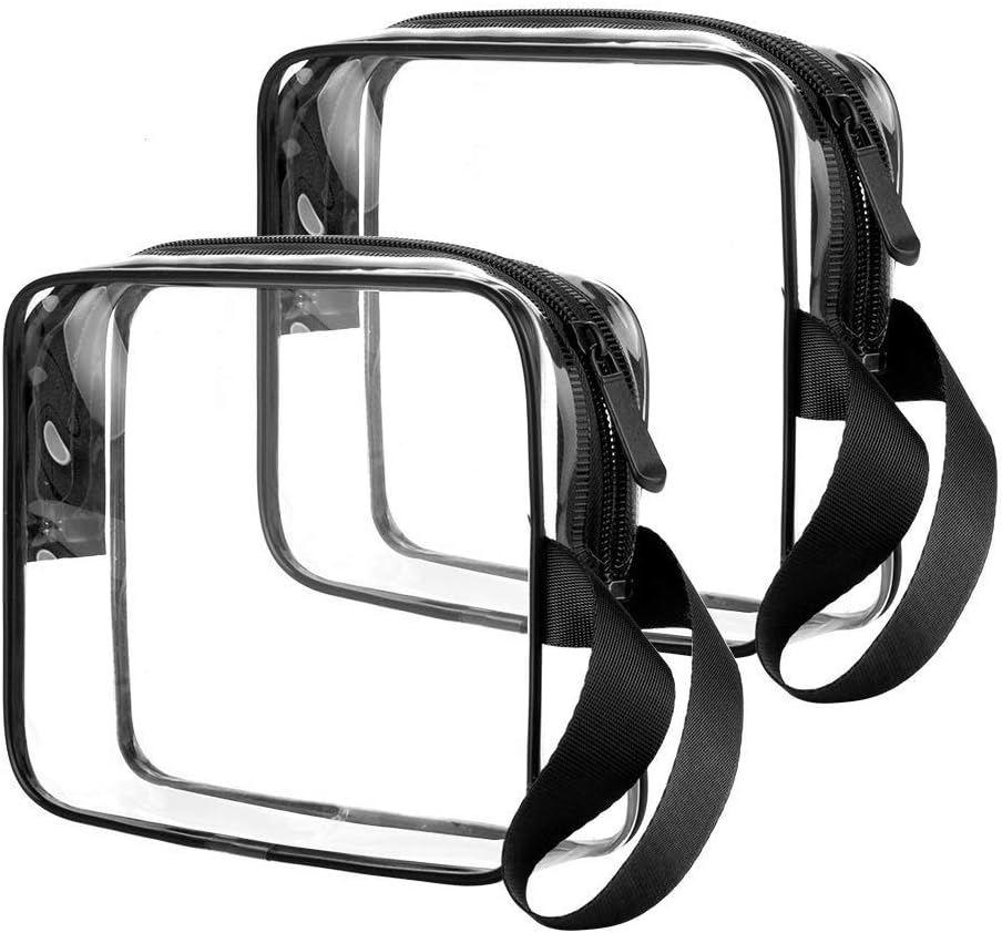 Ariza 2PCS TSA Approved Clear Toiletry Bags with Wrist Strap PVC Transparent Waterproof Cosmetic Bags 3-1-1 Quart Sized Airline Travel Accessories Organizer (Black)