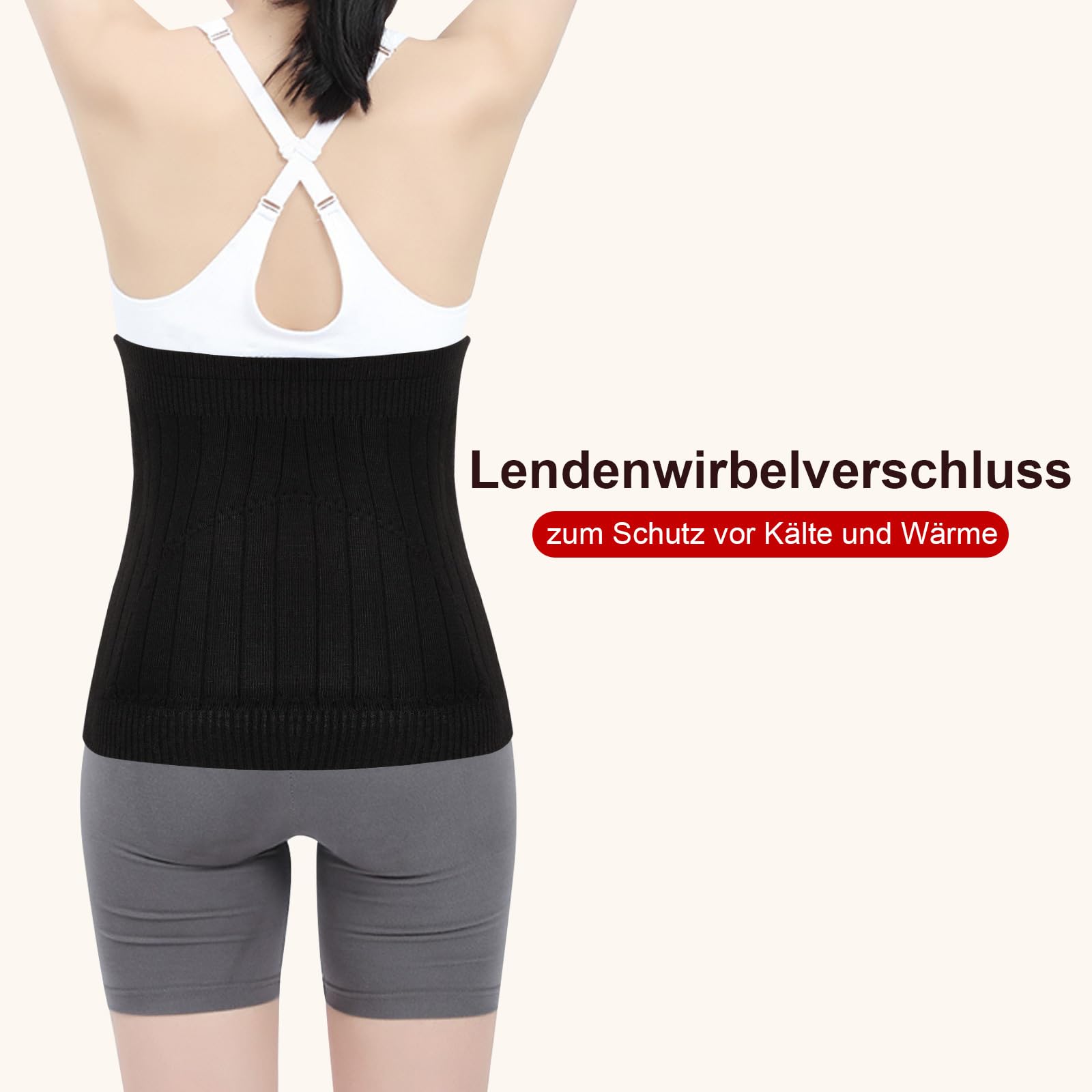 Risipu Cinturón térmico de cachemira para mujer, invierno, elástico, soporte para la cintura y el abdomen, alivio para la espalda, la columna lumbar y el dolor menstrual (Negro con forro polar, talla
