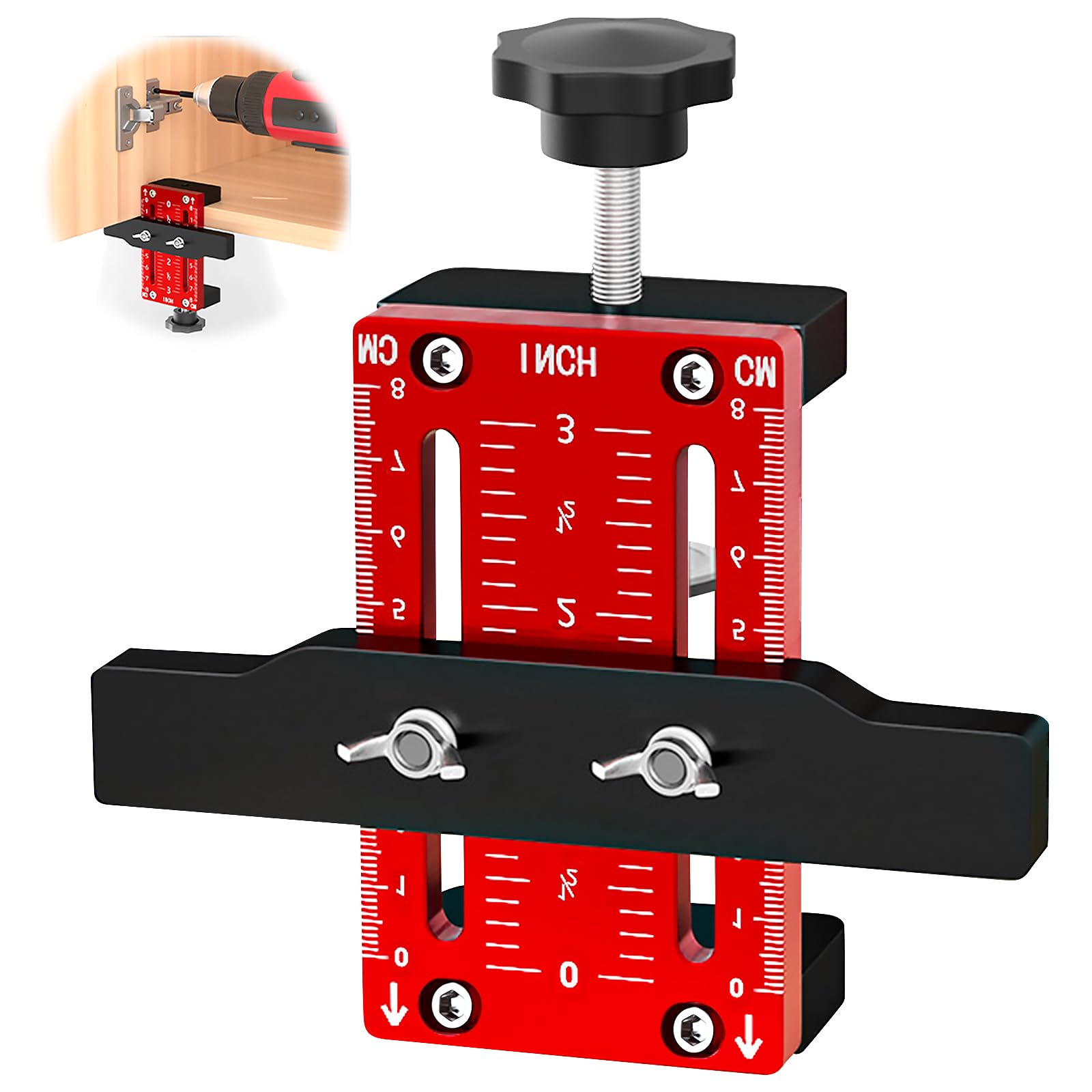 Positionneur De Porte D'Armoire: 1 Pièce Ajustable Alliage D'aluminium, Installation De Porte D'Armoire Pour Menuiserie, Hauteur Réglable 0-60mm, Compact Et Portable (Rouge)
