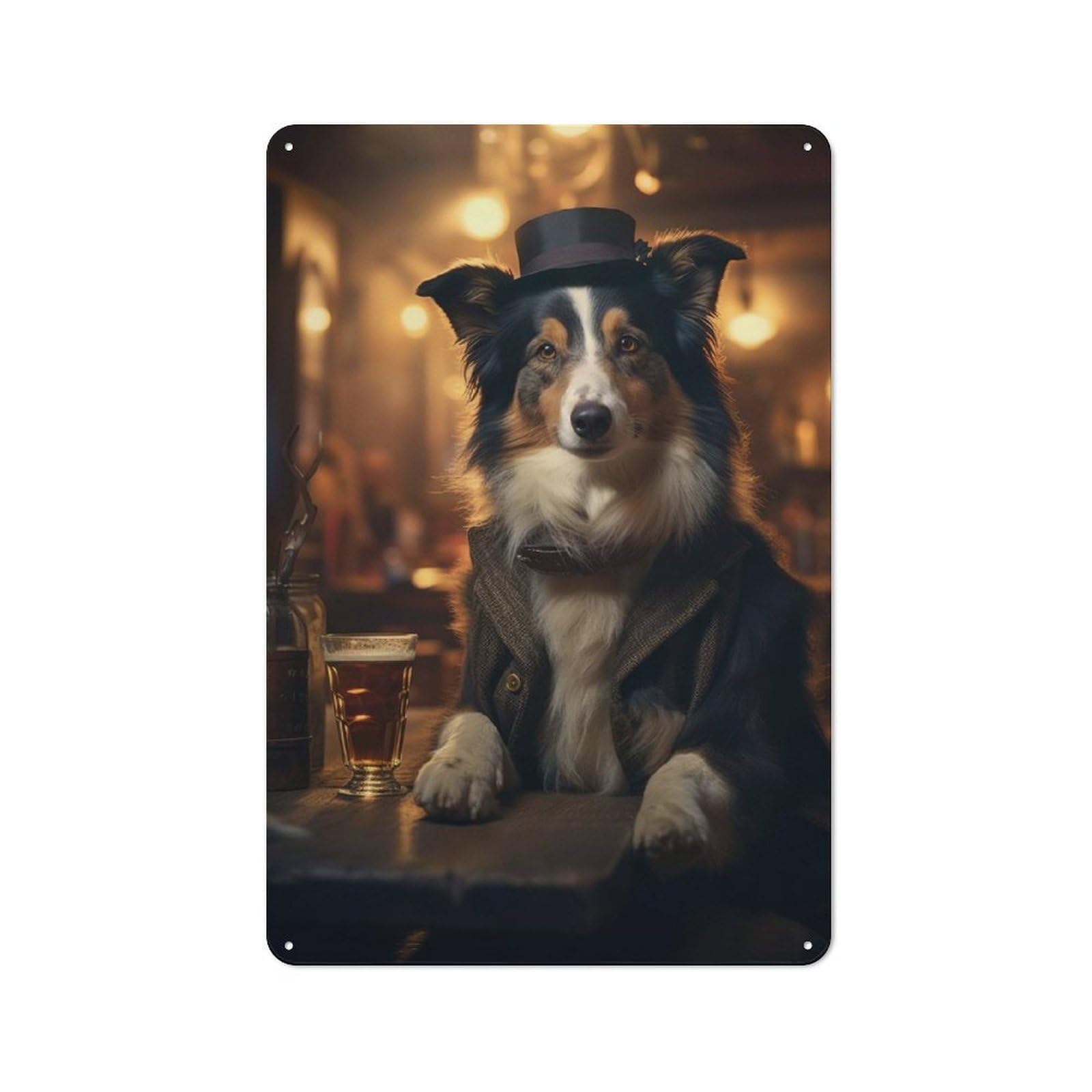 Junmoney Border Collie In The Pub For Café Or Restaurant, Vintage Metal Sign 30X20cm, For Vintage Wall Decor Fans, For Cafés, Pubs And Restaurants