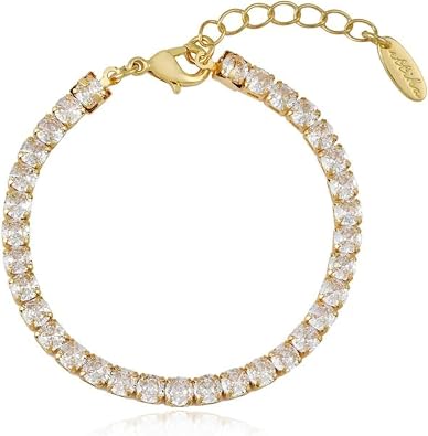 Ettika Tennis Bracelets for Women, 18K Gold Plated and 3mm Crystals. Classic Tennis Bracelet. Giselle Sparkle Bracelet, Jewelry