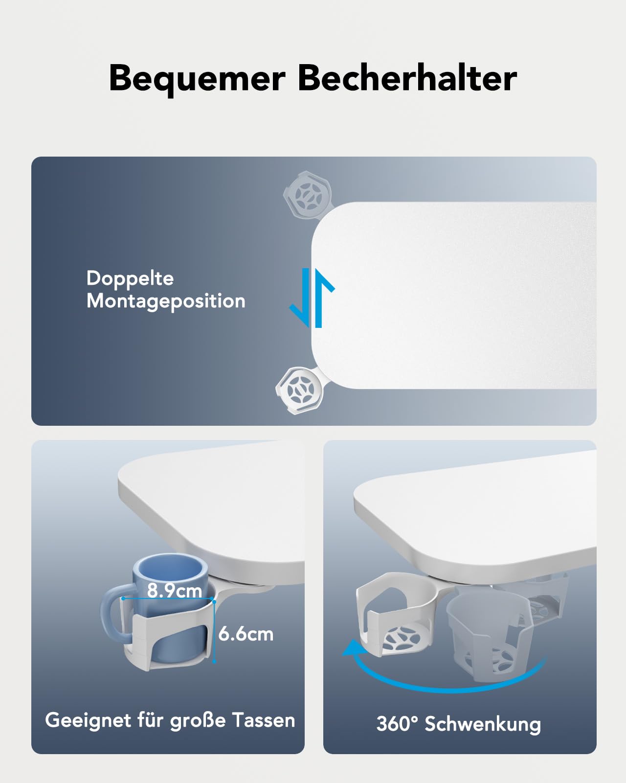 HUANUO Beistelltisch mit Rollen,Höhenverstellbarer Beistelltisch mit 70 x 40 cm große Tischplatte,Mobiler pneumatischer Kleiner Laptoptisch mit Becherhalter für Homeoffice, weiß