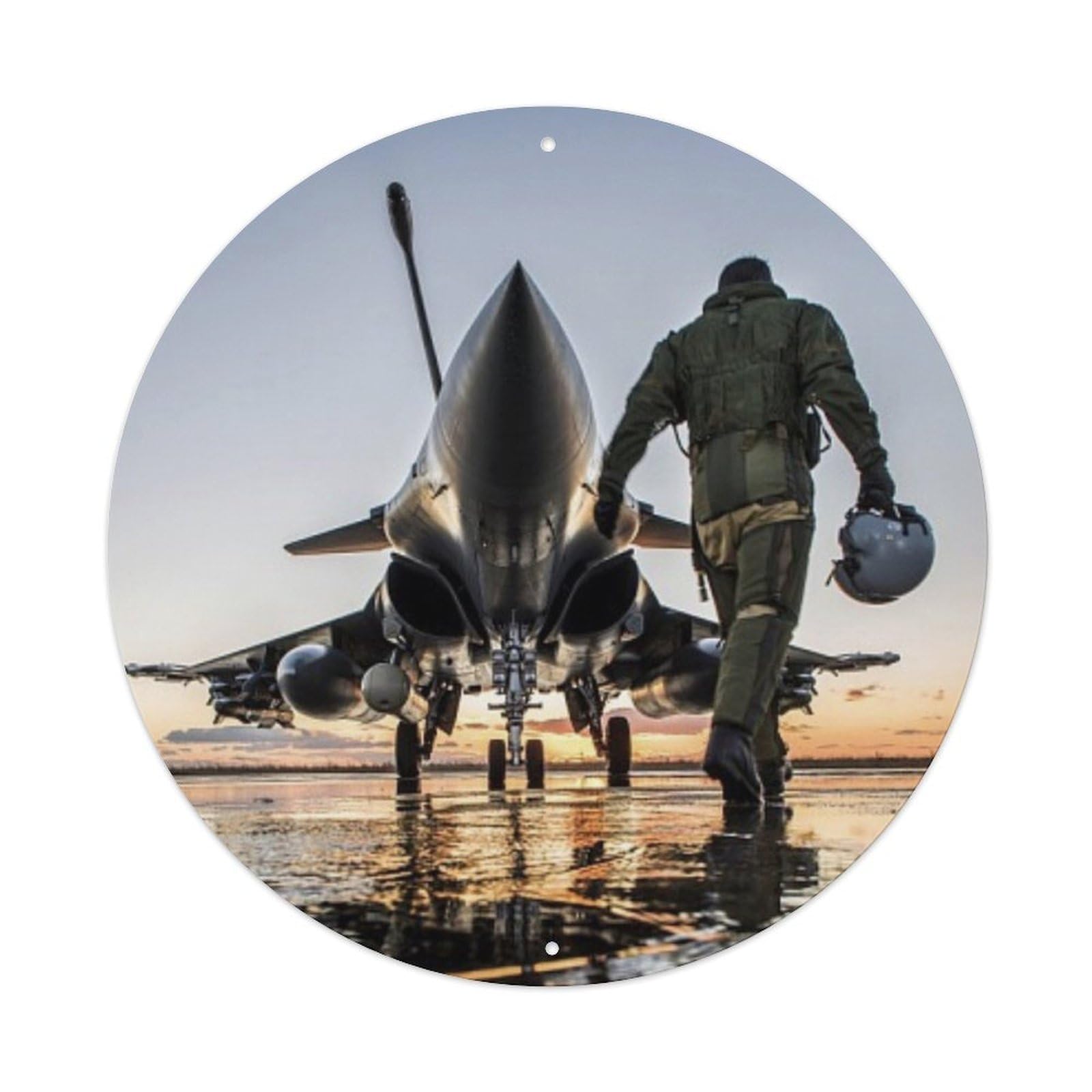 Olyhtr 8X8inch Classic Style Jet Fighter Rafale Military Aircraft Pilot Sunset Metal Tin Sign