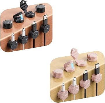 16-Pack Silicone Cord Organizer Magnetic Cable Clips, Adhesive Cable Management Under Desk Wire Hider, FLYLEAD Desktop Cable Organizer for Phone, Office Workspaces Desk Organization Home Accessories