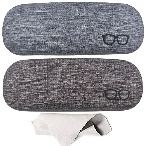 Rongyi Glasses Case, Hard Shell Glasses Case, Glasses Storage Box, Portable Hard Glasses Case for Glasses and Sunglasses, Glasses Cloth, for Men, Women, 2 Pack (Blue+Grey) Cover