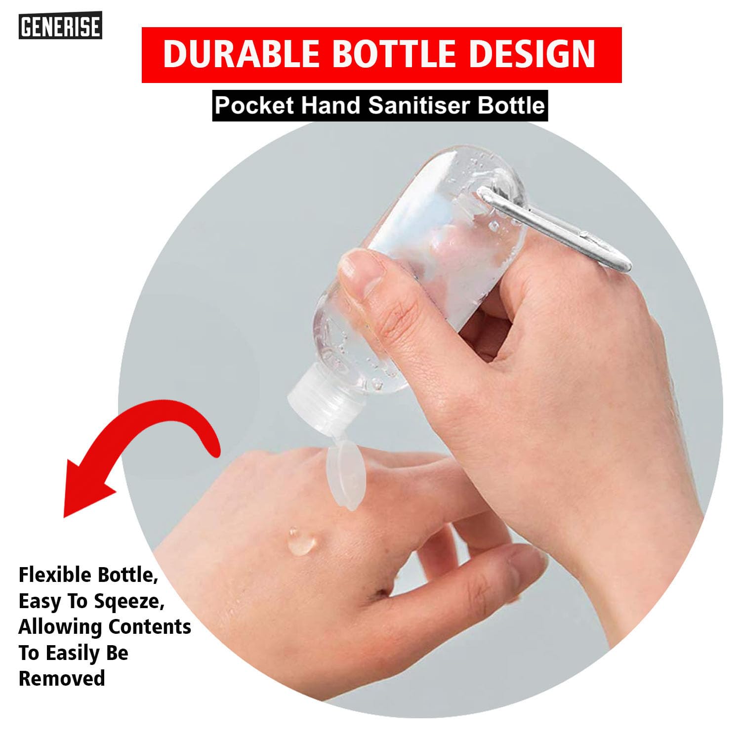 Flacone disinfettante per le mani con clip, 4 flaconi riutilizzabili per disinfettanti per le mani, 50 ml, con coperchio ribaltabile e moschettone