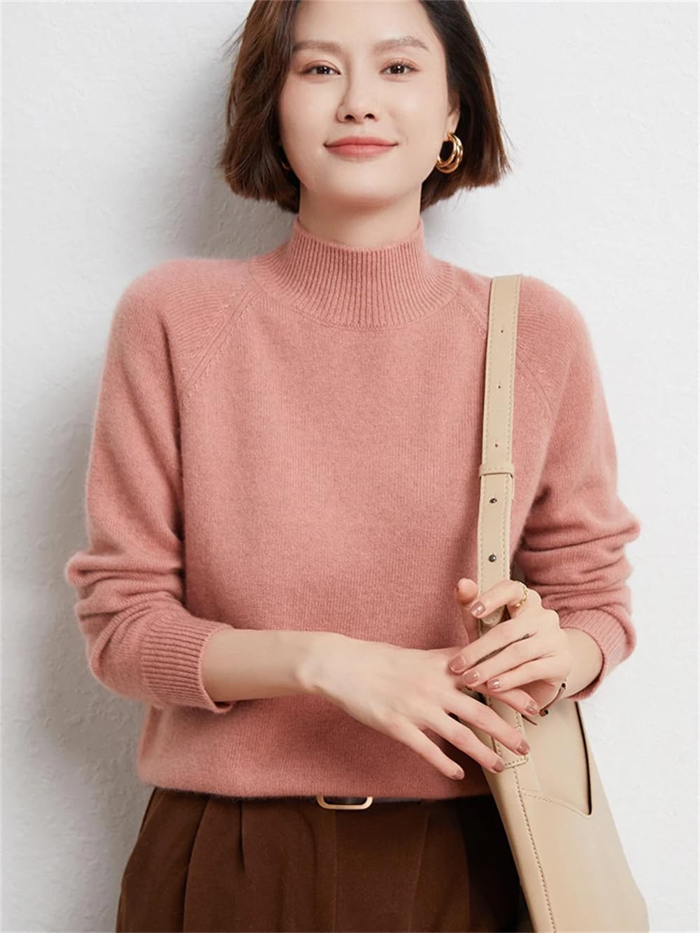 Maglione da donna a collo alto, pullover di base, 100% lana merino, spesso, caldo, morbido cashmere