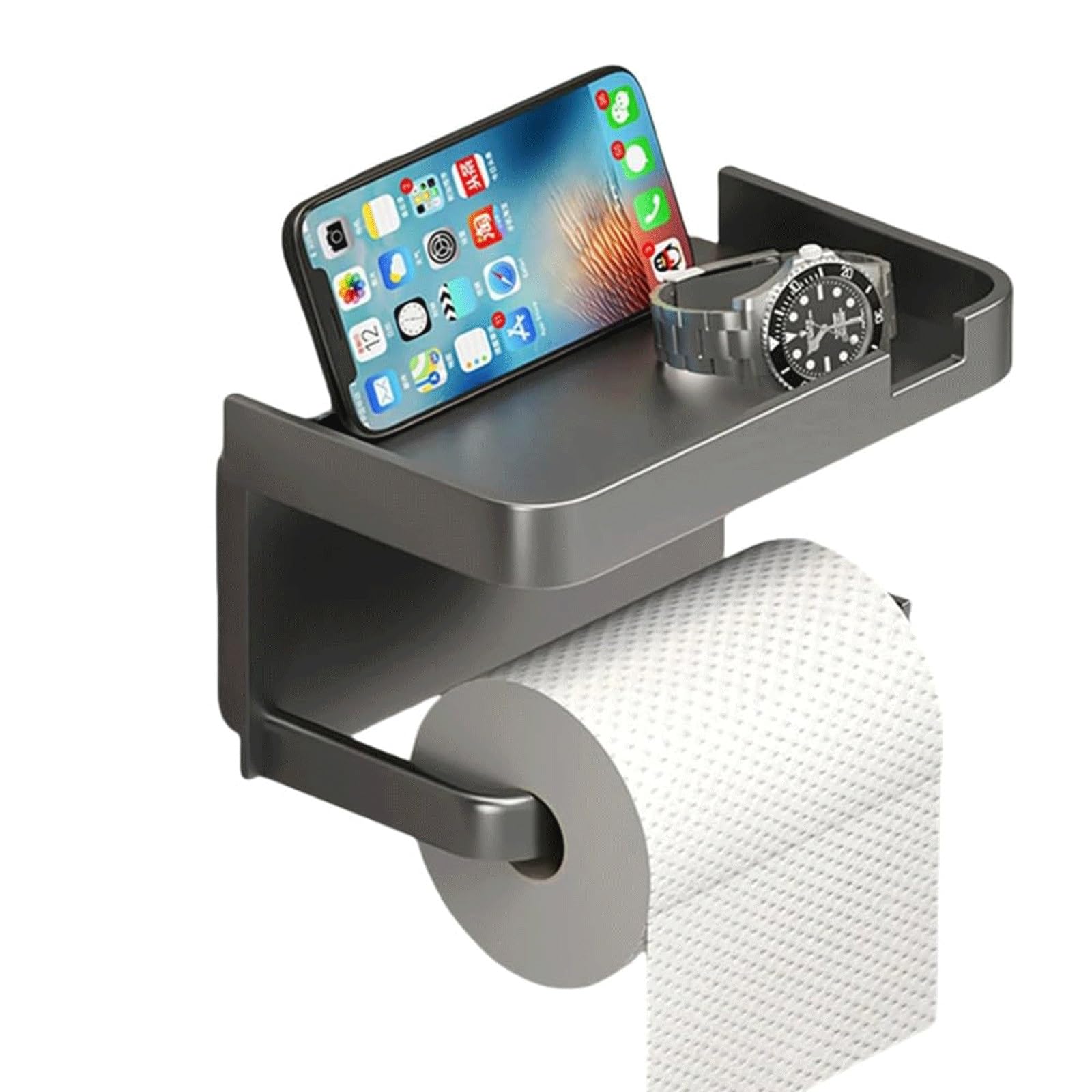 Plastic Toilet Paper Holder, Wall Mounted Toilet Paper Roll Holder Storage Rack, No Drilling Required，Strong Load-Bearing Capacity， Suitable for Bathrooms, Toilets, and Kitchens(Gray,1PCS)