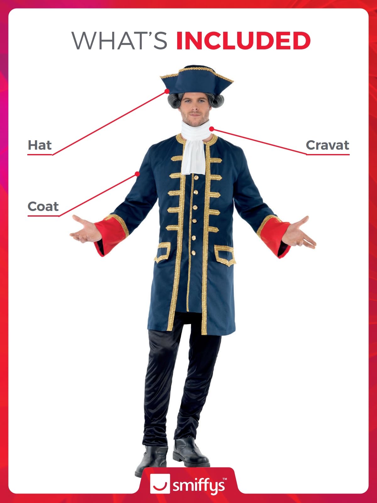 Smiffys Costume da comandante dei pirati con cappotto e cappello Halloween