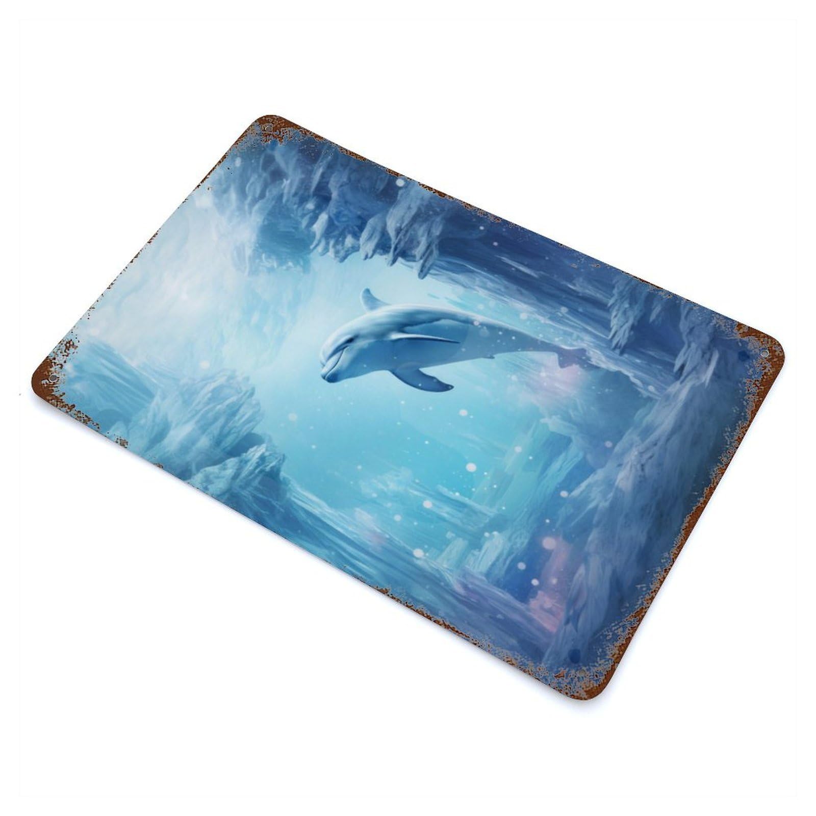 Dolphin in Ice World Rust Effect Tin Sign 11.8"x7.9", Ideal for Farmhouse, Kitchen And Entryway Decor