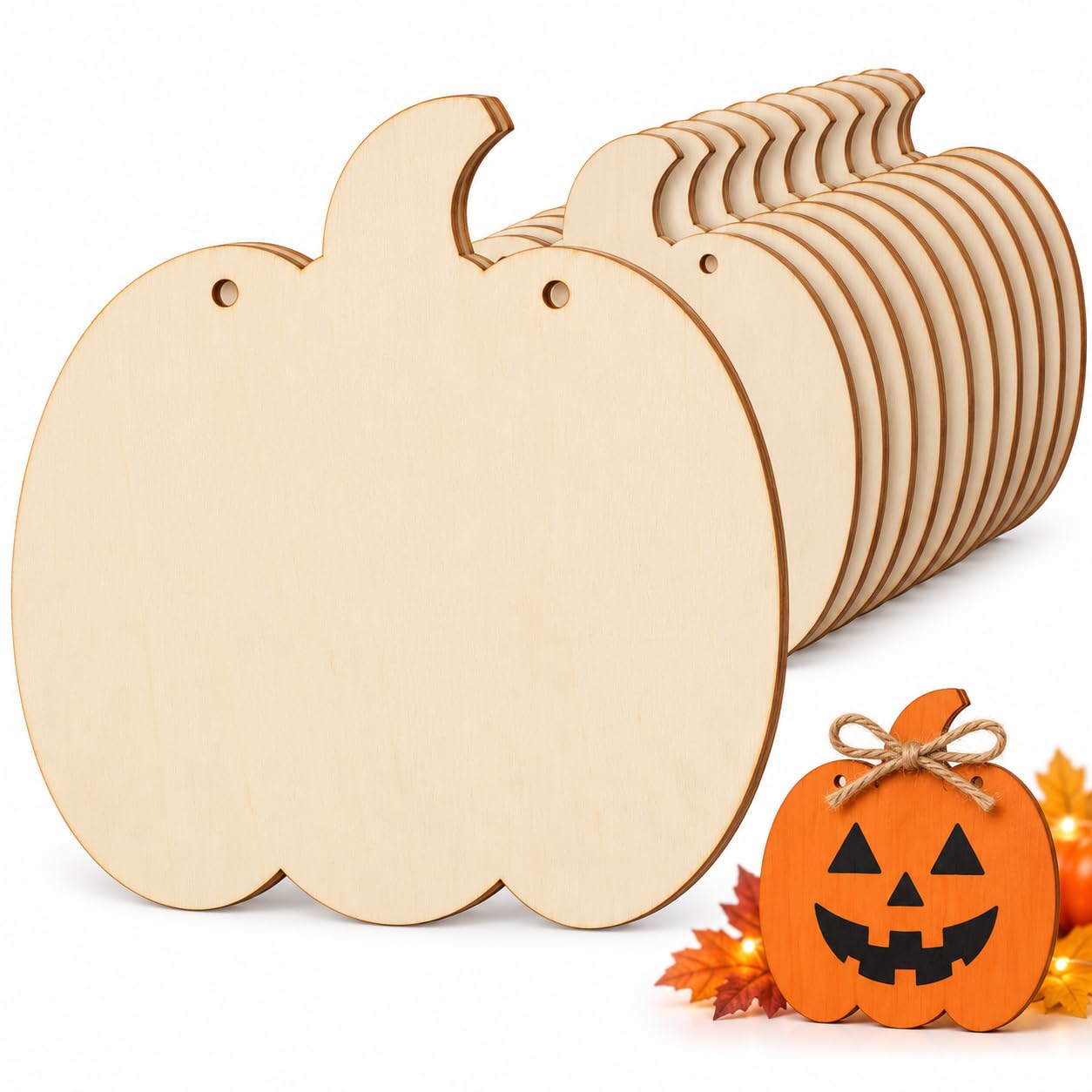 Tofficu 10Pcs Wooden Pumpkin Cutouts, 15cm Unfinished Craft Blanks