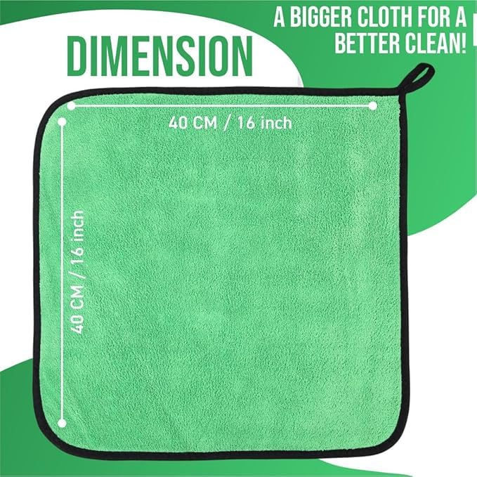 Image of Btag Microfiber Cleaning Cloth, 40x40 cms 600 GSM | Highly Absorbent,Lint and Streak Free, Multi-Purpose Wash Cloth for Kitchen,Car,Window,Stainless Steel,Silverwear(Green 40x40cms) Pack of 3