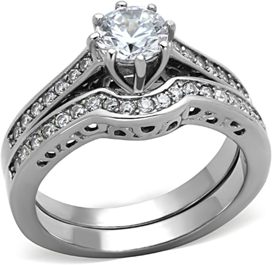 Marimor Jewelry Women's 1.85 Carat Cubic Zirconia Stainless Steel 316 Wedding Ring Set Size 5-10