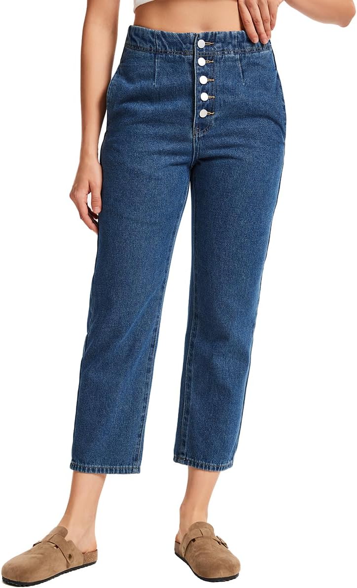 Women Barrel Jeans Exposed Button Fly Relaxed Fit Boyfriend Low Rise Tapered Cropped Leg Osaka Denim Pants