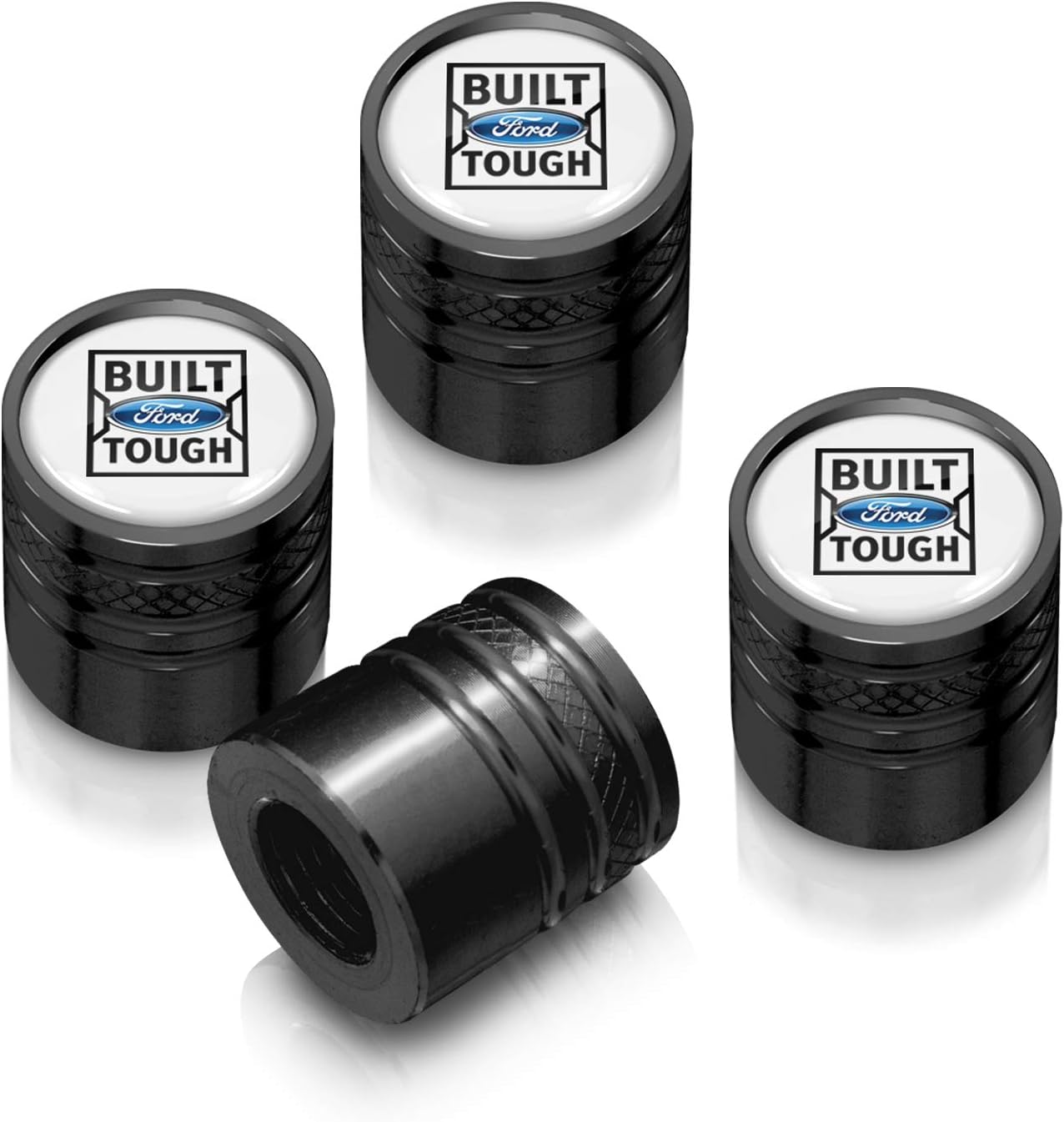 iPick Image for Ford Built-Ford-Tough Black Cylinder-Style Aluminum Tire Valve Stem Caps - Official Licensed