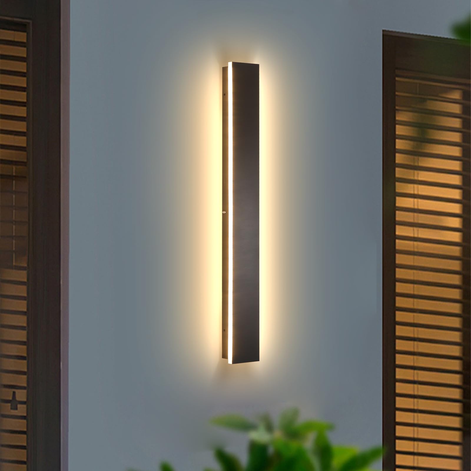 AioTio Modern Outdoor Wall Light for House,23.6inch Black LED Exterior Wall Sconces Lighting Fixtures, Outdoor Porch Light Fixture 3000K Long Linear