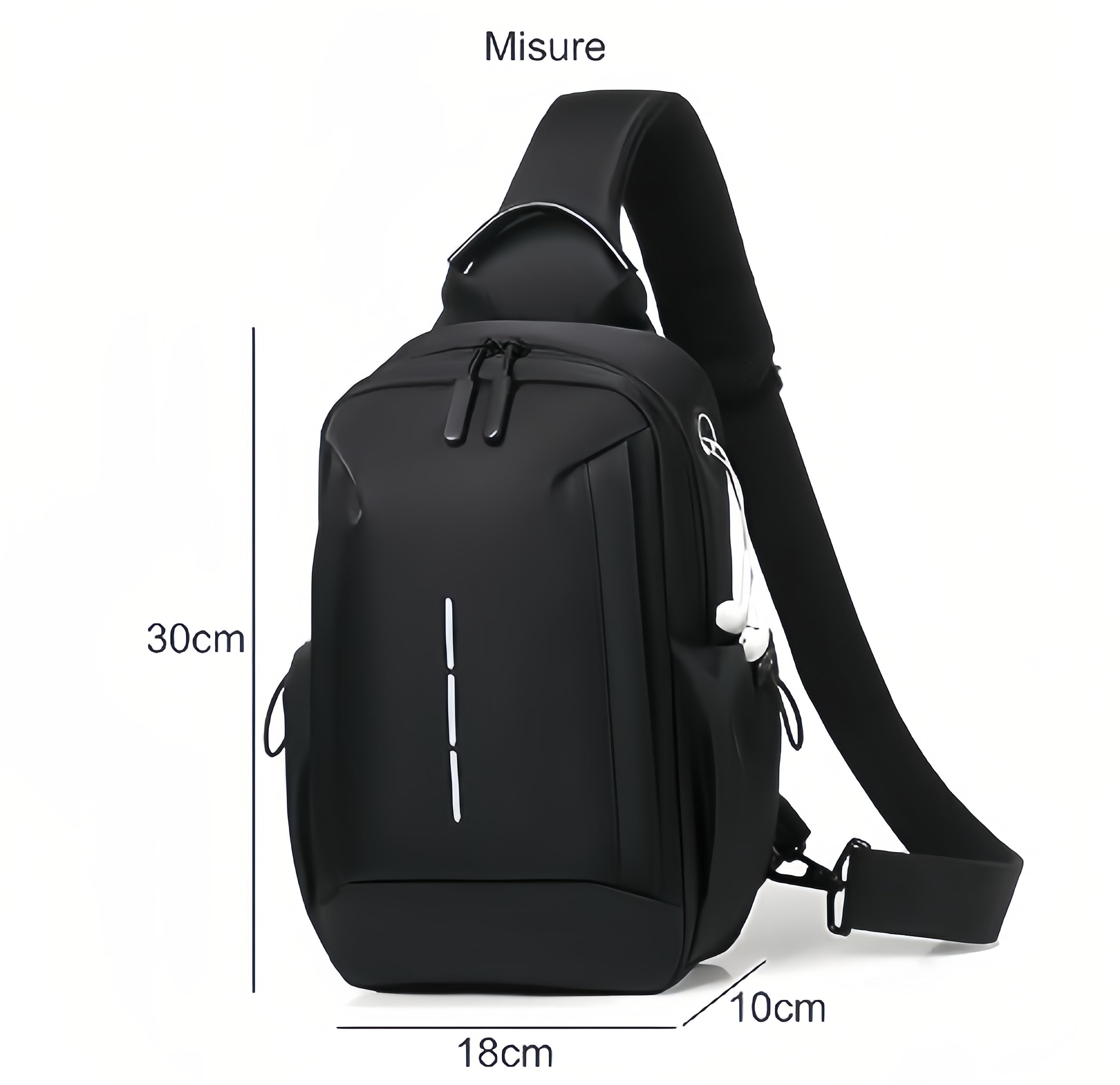 Mixroom - Zainetto da Uomo Zaino Monospalla Porta Tablet Borsa Tab borsello a Tracolla Z32 Nero per Viaggio, Ciclismo, Lavoro, Sport