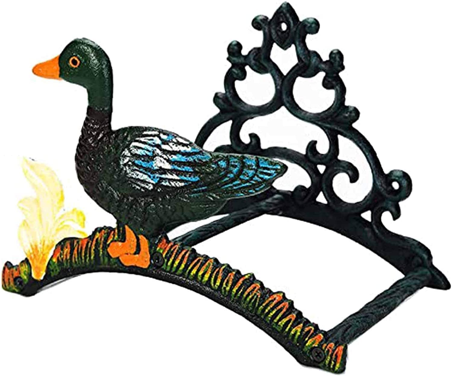 Soporte de manguera de jardín de hierro fundido, organizador de suspensión, colgador de manguera, colgador de manguera de agua decorativo montado en la pared, soporte de manguera de metal de pato enca