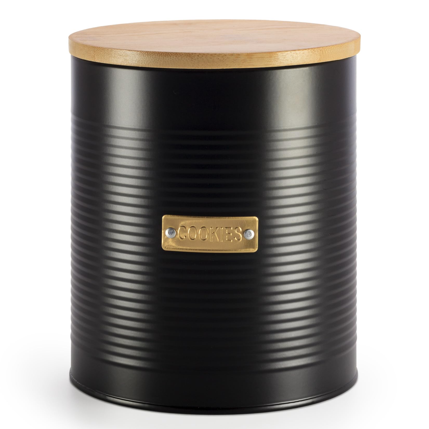 EHC Round Cookie Biscuit Storage Container Jar with Airtight Lid, Black, 2.8L