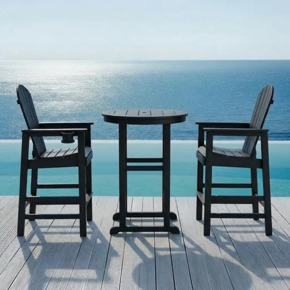 Bar Height Bistro Set with Round Pub Table and 2 Stools for Indoor Outdoor Use