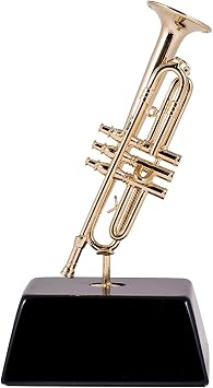 Broadway Gift Goldtone Trumpet Miniature Musical Instrument Decorative Figurine on Pedestal Stand, 6 Inch