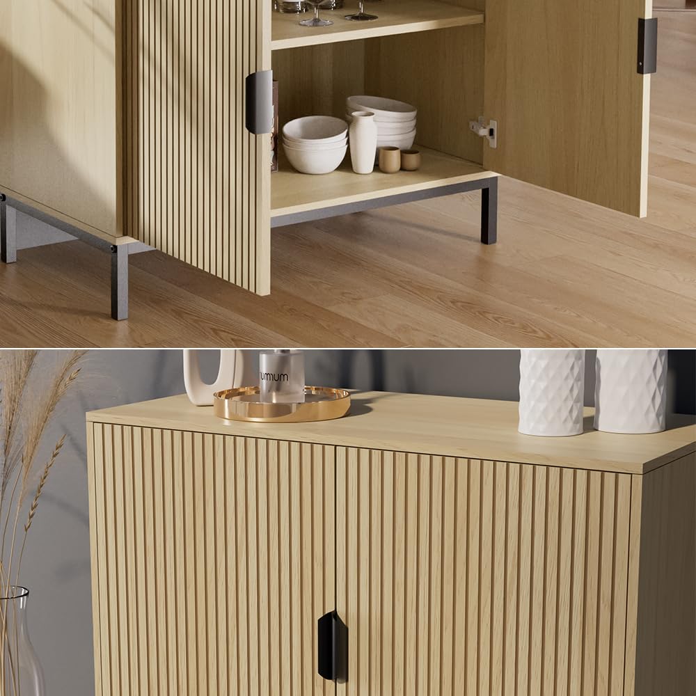 Vicco Kommode Lennox, Eiche, 80 x 69 cm | mit 2 Türen, zur Ablage von Zeitschriften und Fernbedienungen geeignet