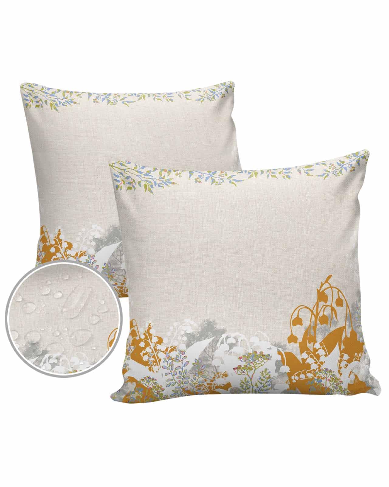 OComster Outdoor Pillow Covers Waterproof, Boho Bell Flowers Throw Pillowcase Decorative Cover, Farmhouse Botanical Floral Garden Cushion Case Set of 2 for Sofa, Couch, Tent, Patio 18