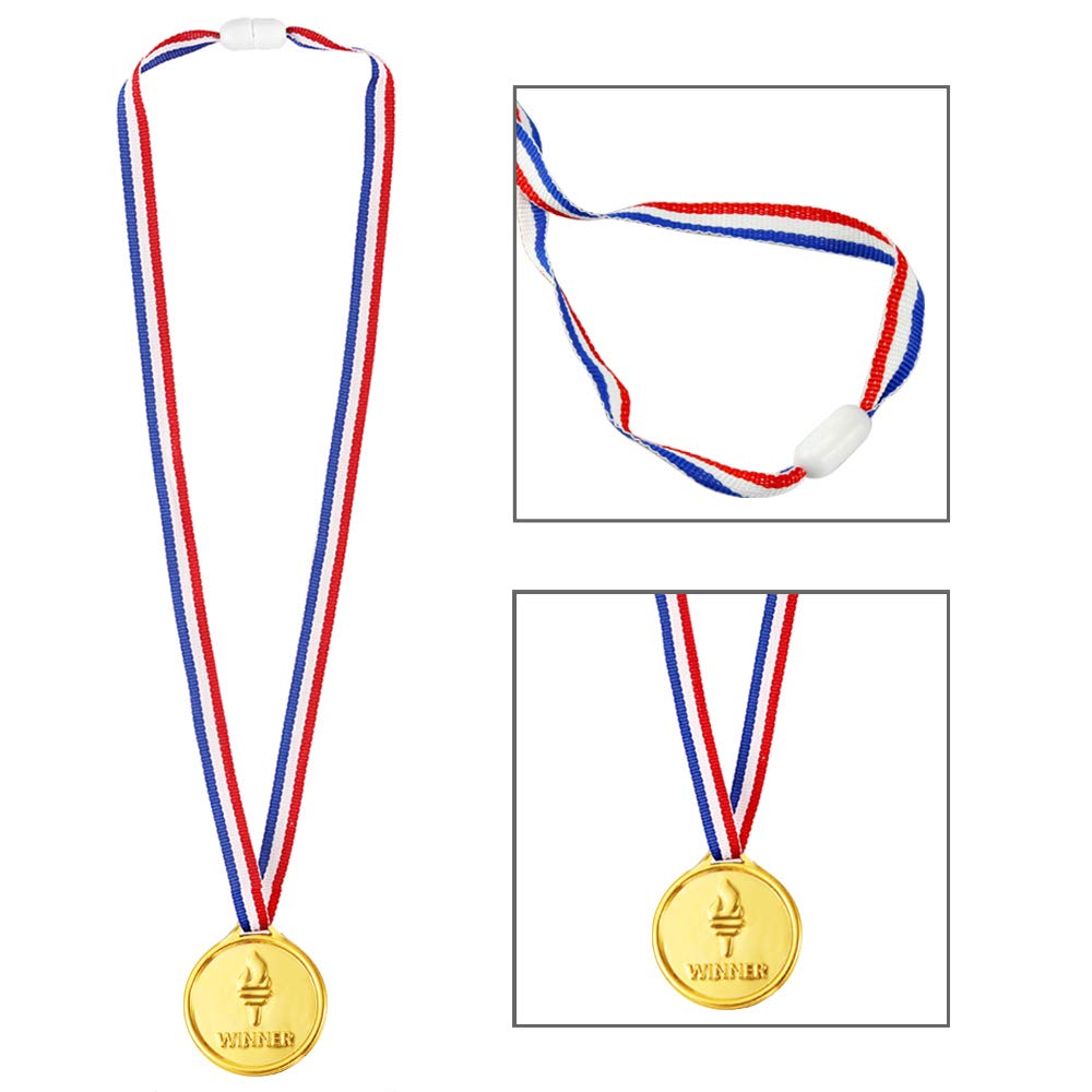 Pllieay 48 Pièces Médailles Enfants Médailles Or en Plastique pour Compétition, Thème Sport Day, Récompenses