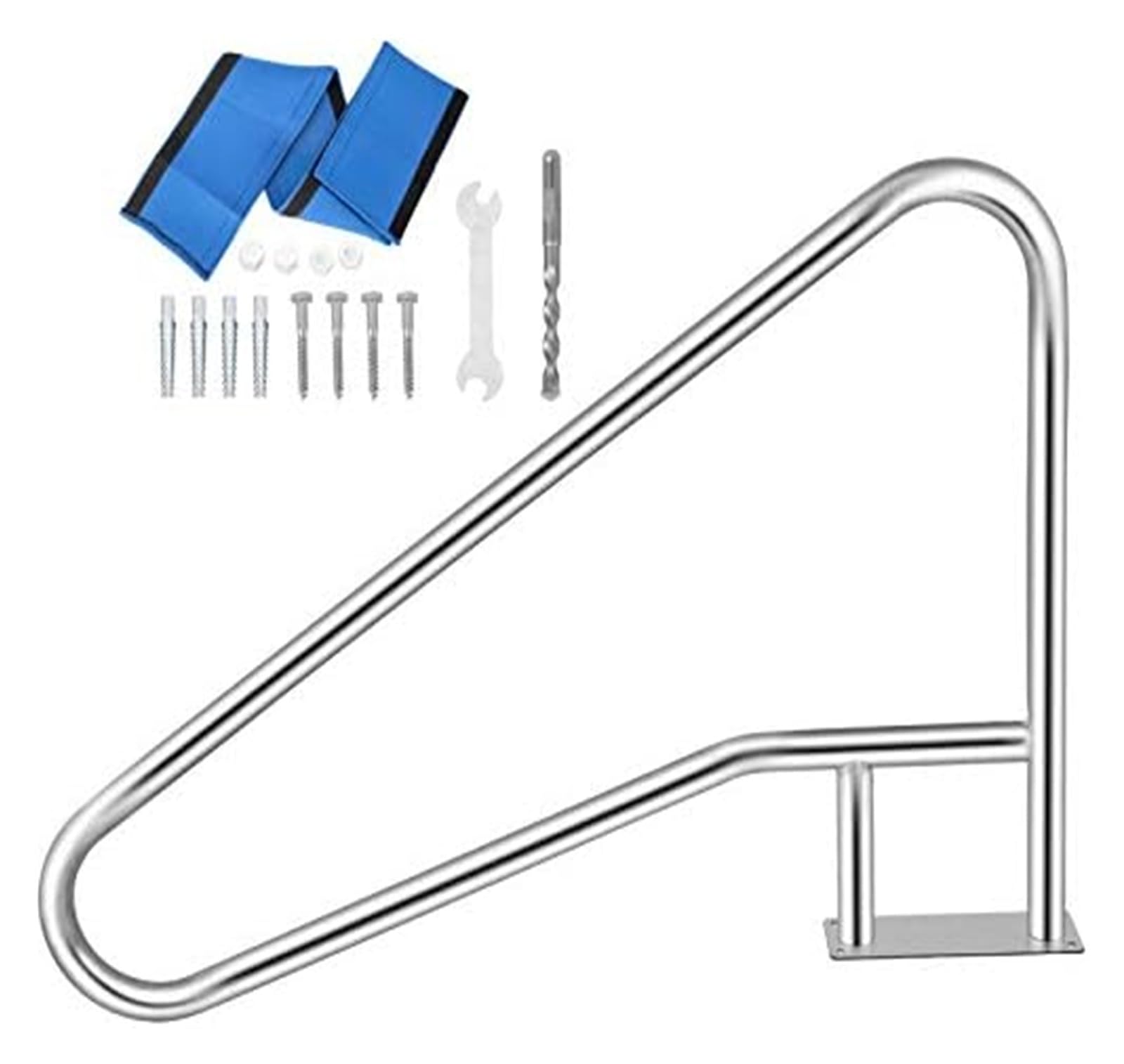 Barandilla de piscina de acero inoxidable de 54 x 36 pulgadas, resistente al óxido, capacidad de carga de 250 libras, diseño ergonómico, color plateado para seguridad y apoyo