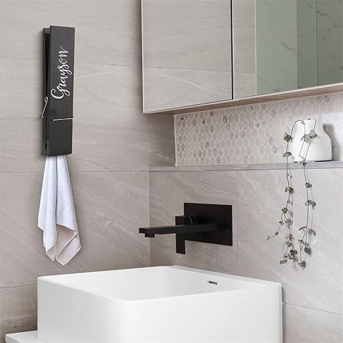Miniatura 3 de Ganchos grandes de madera personalizados con nombre grabado personalizado de 12 pulgadas, clips para la ropa, toallero, decoración de pared de baño