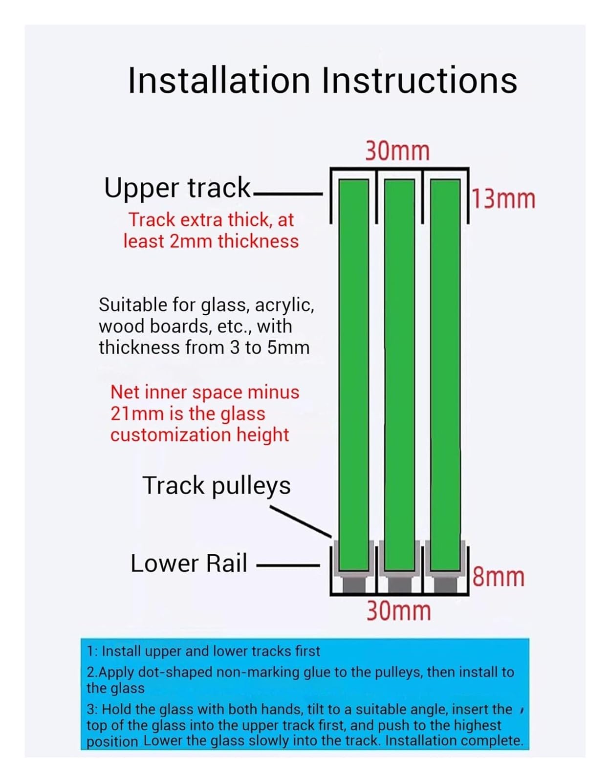 Kit de herrajes para puertas corredizas de vidrio, riel de aluminio para armarios, armarios y ventanas (100 cm a 300 cm)