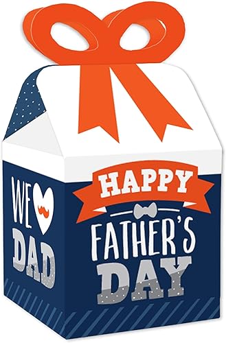 Big Dot of Happiness Happy Father's Day – Cajas de regalo cuadradas – We Love Dad Party Bow Boxes – Juego de 12