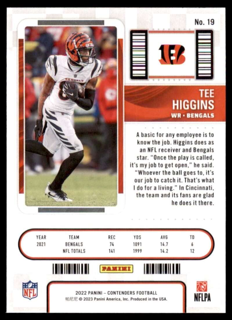 Amazon.com: 2022 PANINI CONTENDERS SEASON TICKET #19 TEE HIGGINS