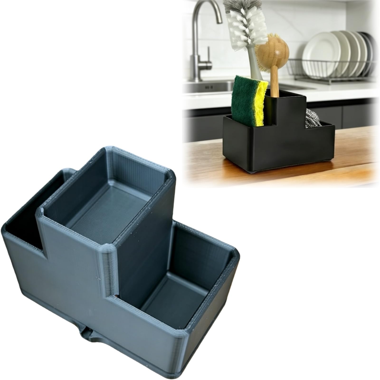 Minimalist Kitchen Sink Caddy Organizer with Plant-Inspired Design Compact Countertop Sponge Holder for Soap Brushes Dish Accessories